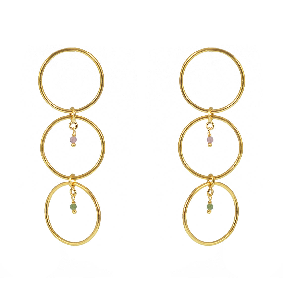 Boucles dorées anneaux et pierre - TOURMALINE