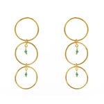 Boucles dorées anneaux et pierre - ONYX VERTE