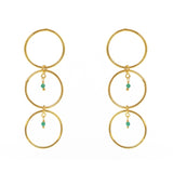 Boucles dorées anneaux et pierre - ONYX VERTE