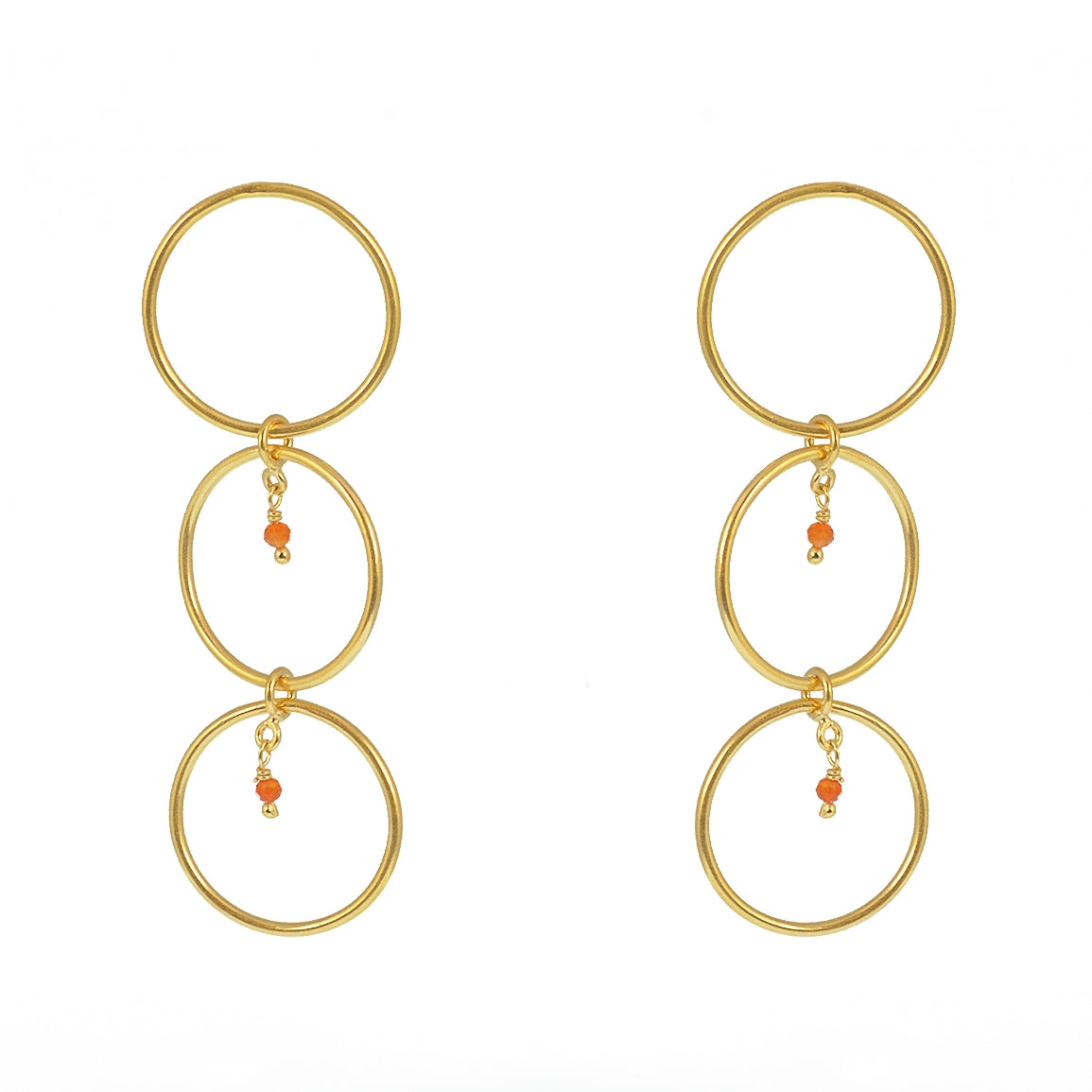 Boucles dorées anneaux et pierre - ONYX ROUGE