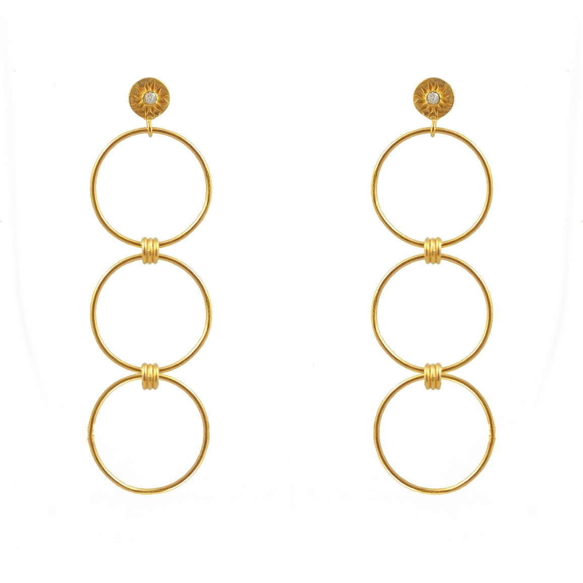 Boucles dorées anneaux soleil et pierre - ZIRCON BLANC