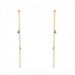 Boucles dorées chaine et pierres - LAPIS - TURQUOISE - PERLE
