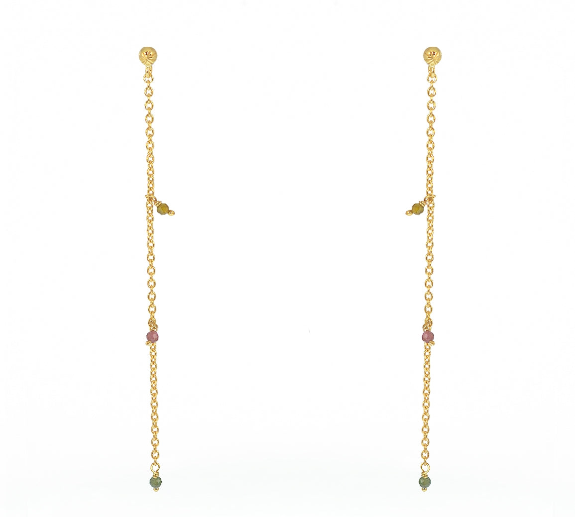 Boucles dorées chaine et pierres - TOURMALINE