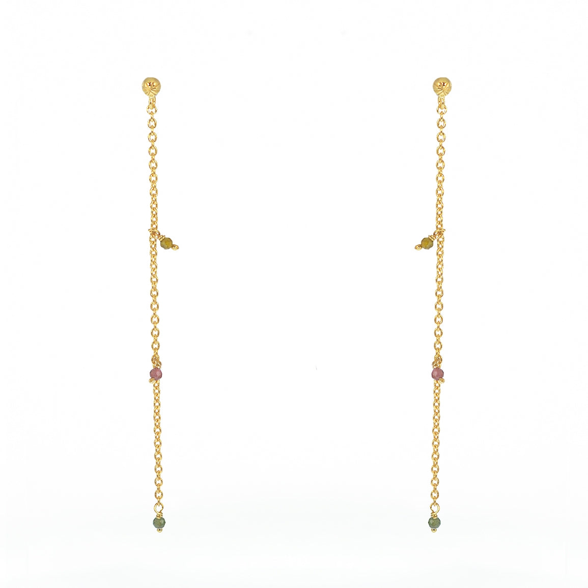 Boucles dorées chaine et pierres - TOURMALINE