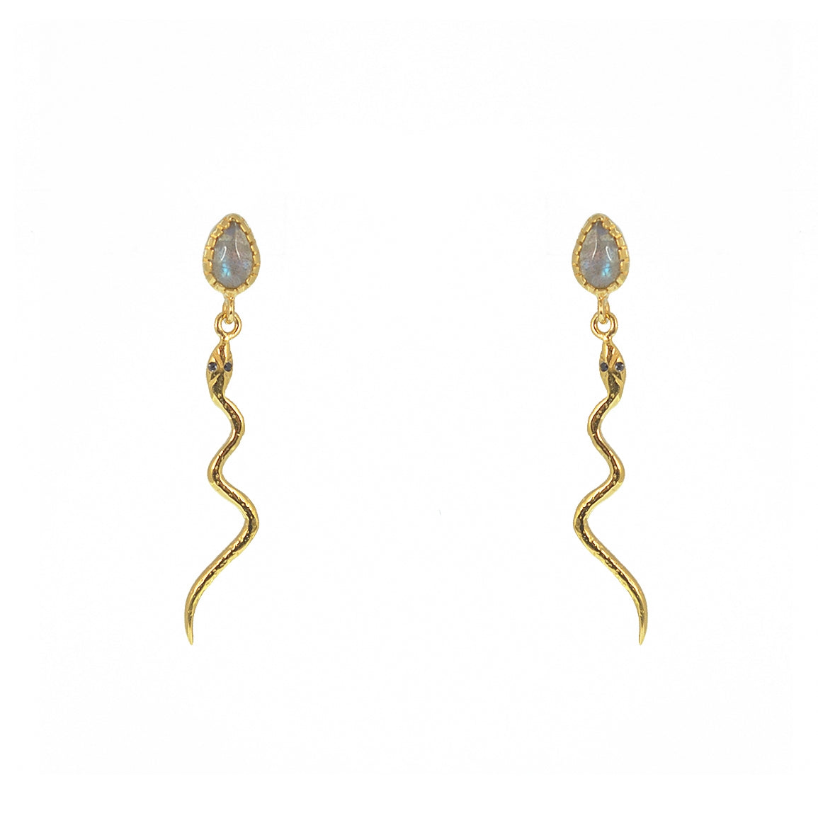 Boucles dorées serpent et pierre naturelle - LABRADORITE