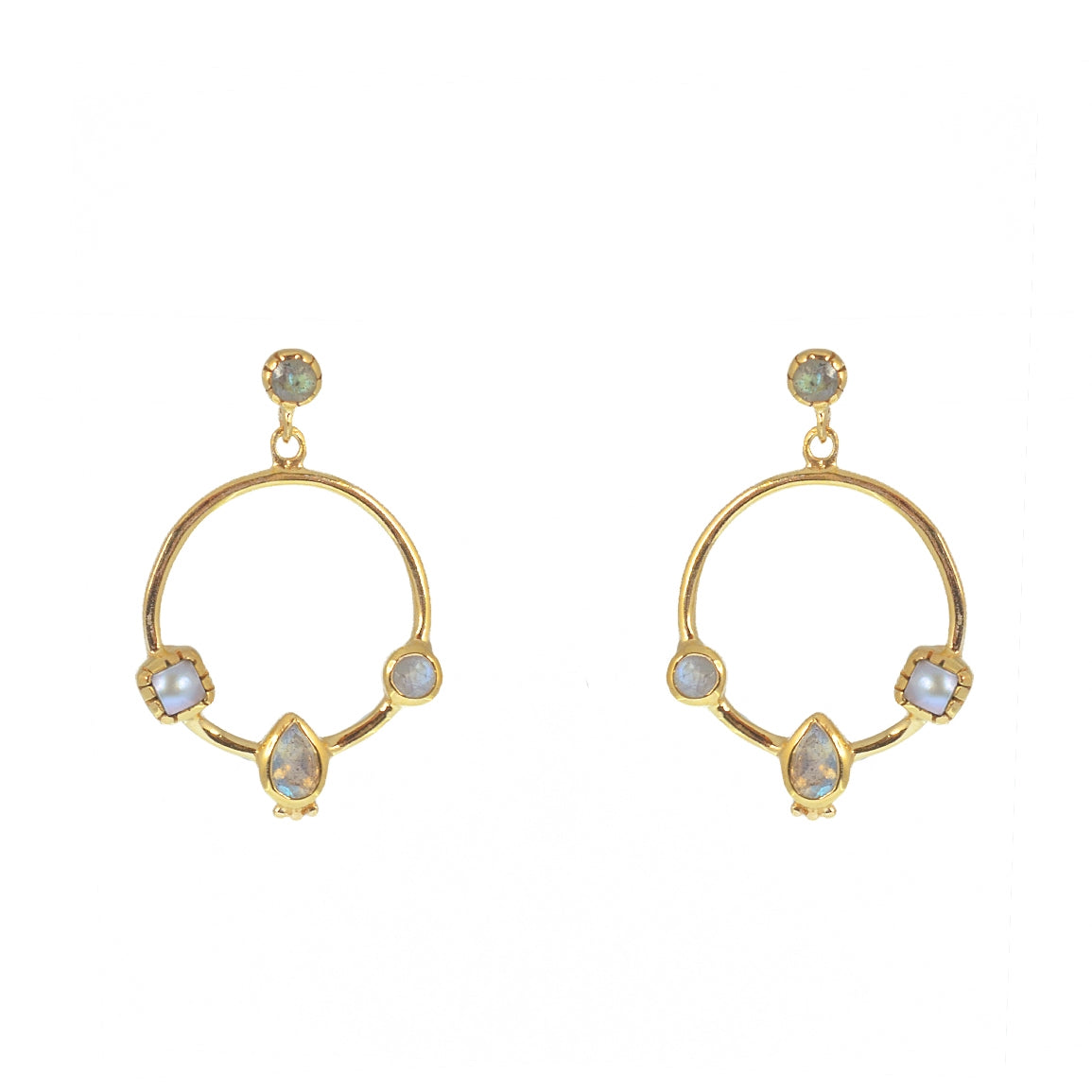 Boucles dorées anneau multi pierres - PIERRE DE LUNE -