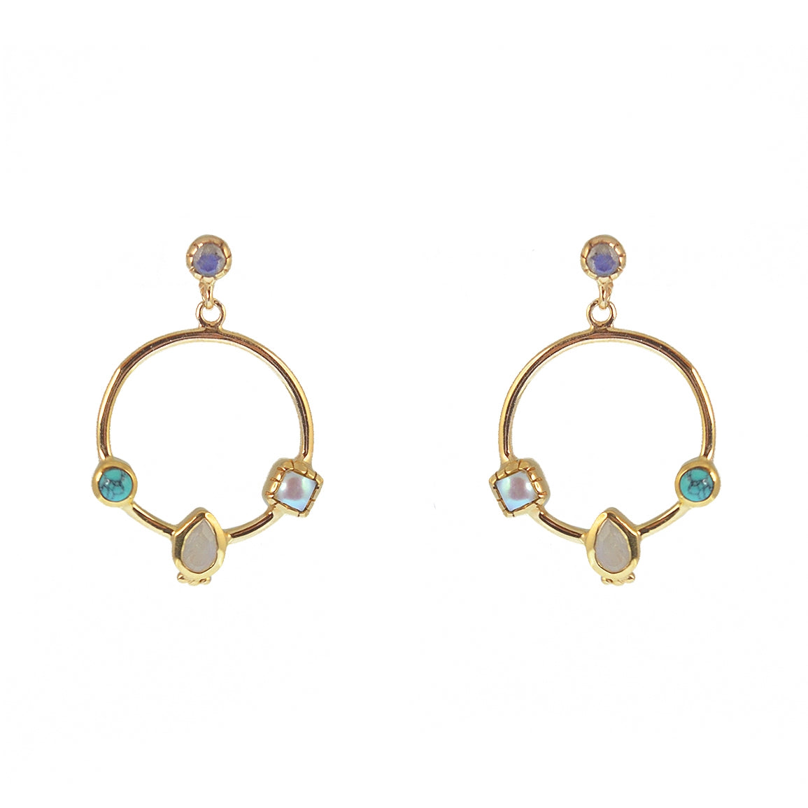 Boucles dorées anneau multi pierres