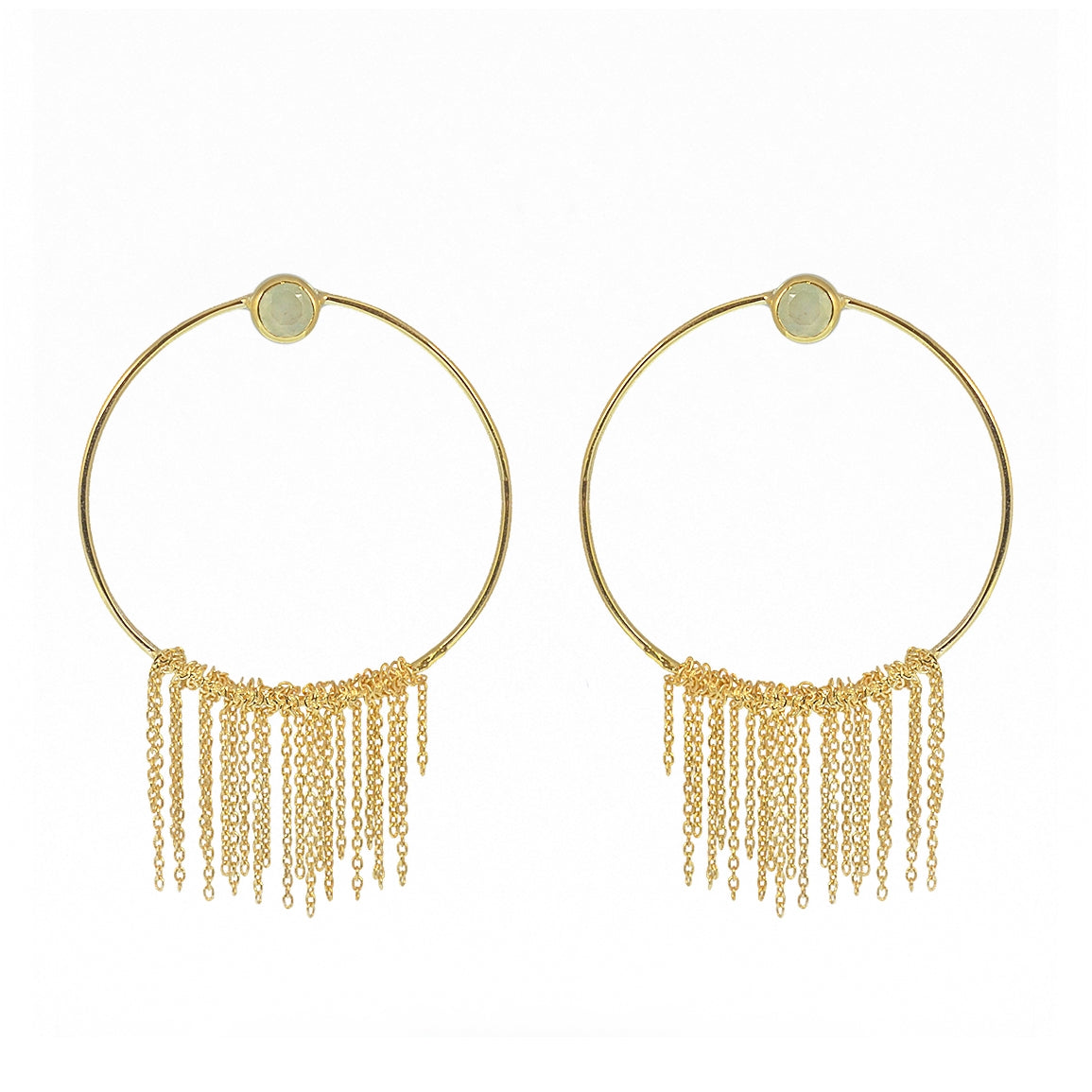 Boucles dorées anneau pierre et chaines - PREHNITE
