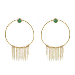 Boucles dorées anneau pierre et chaines - ONYX VERTE