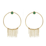 Boucles dorées anneau pierre et chaines - ONYX VERTE