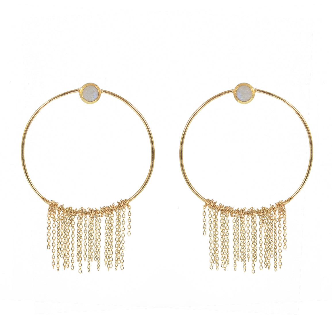 Boucles dorées anneau pierre et chaines