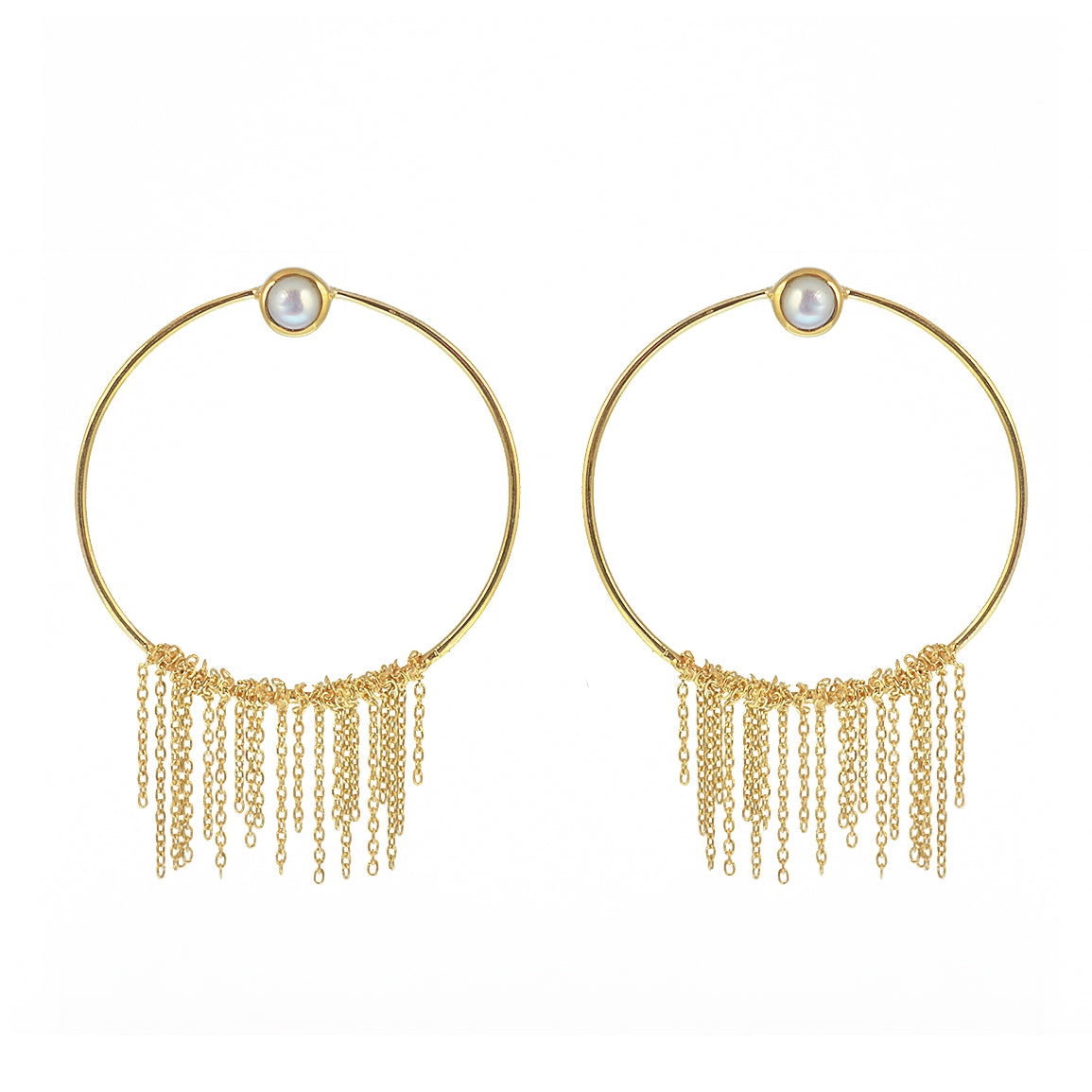 Boucles dorées anneau pierre et chaines - PERLE DE CULTURE