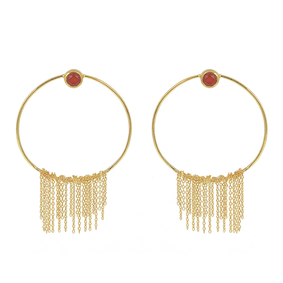 Boucles dorées anneau pierre et chaines - ONYX ROUGE