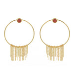 Boucles dorées anneau pierre et chaines - ONYX ROUGE