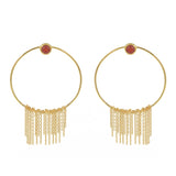 Boucles dorées anneau pierre et chaines - ONYX ROUGE