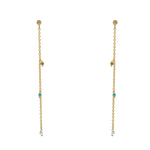 Boucles dorées chaine et pierres - TOURMALINE - TURQUOISE -