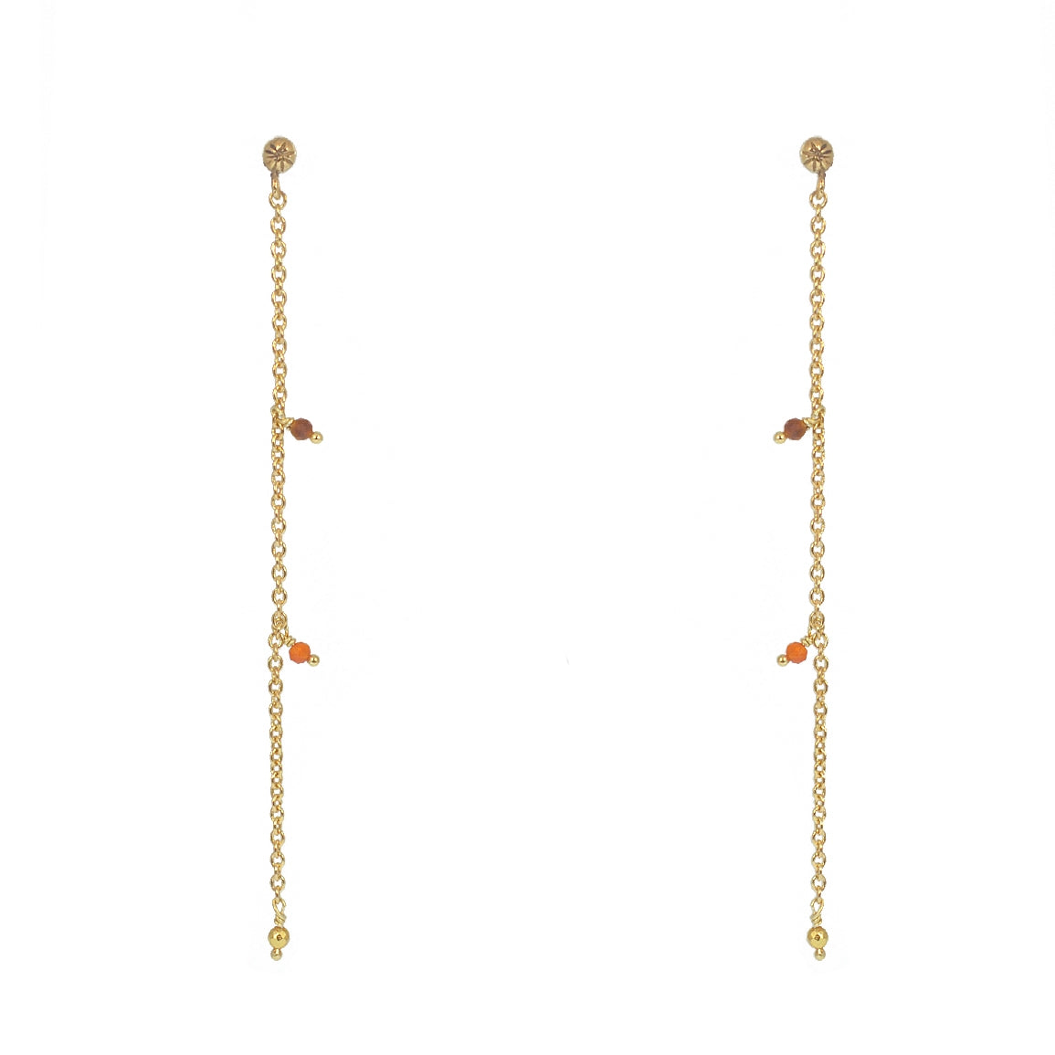 Boucles dorées chaine et pierres - ONYX ROUGE - OEIL DE