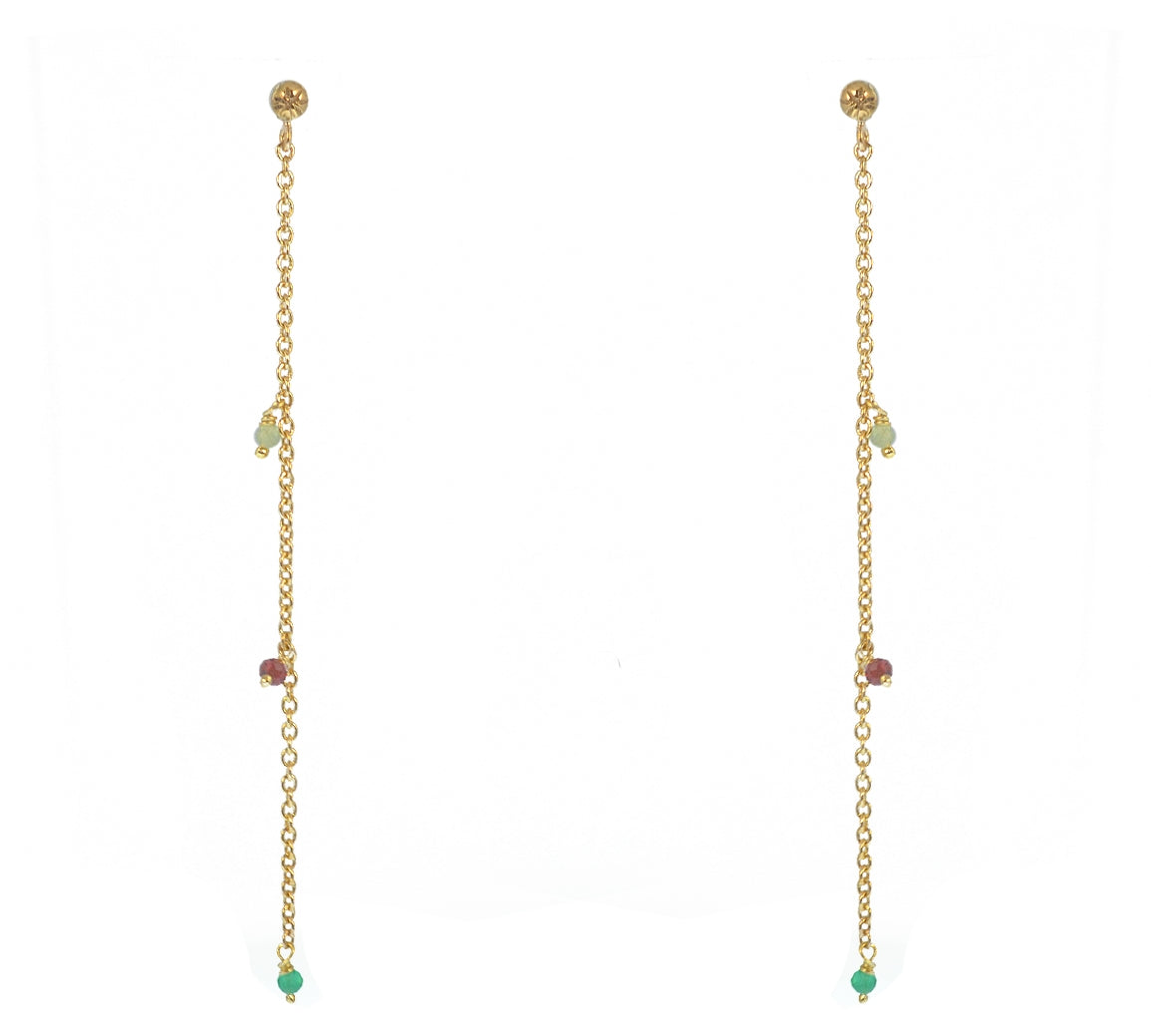 Boucles dorées chaine et pierres - GRENAT - ONYX VERTE -
