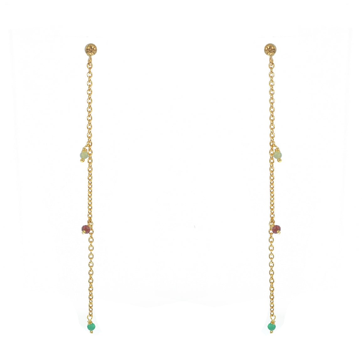 Boucles dorées chaine et pierres - GRENAT - ONYX VERTE -