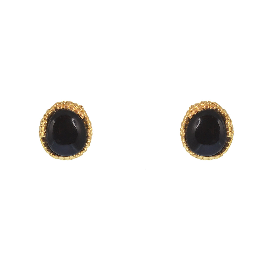Boucles puces dorées pierre cabochon - ONYX NOIRE