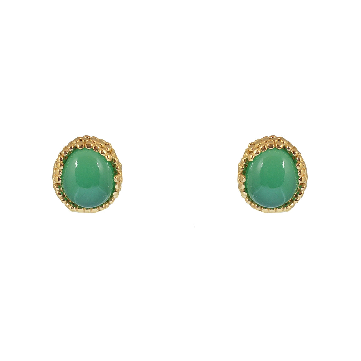 Boucles puces dorées pierre cabochon - ONYX VERTE