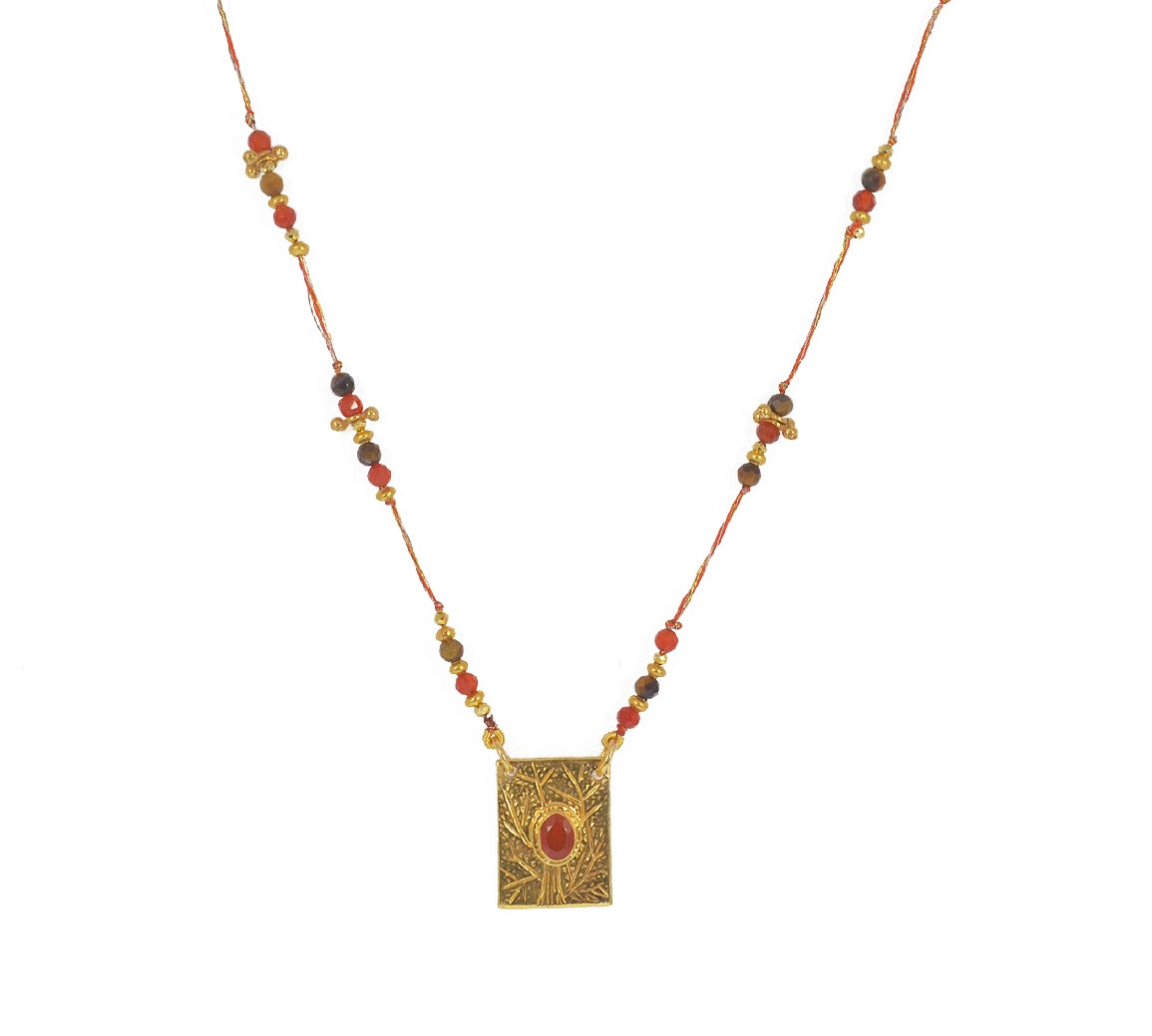 Collier cordon multi pierres plaque arbre de vie et pierre -