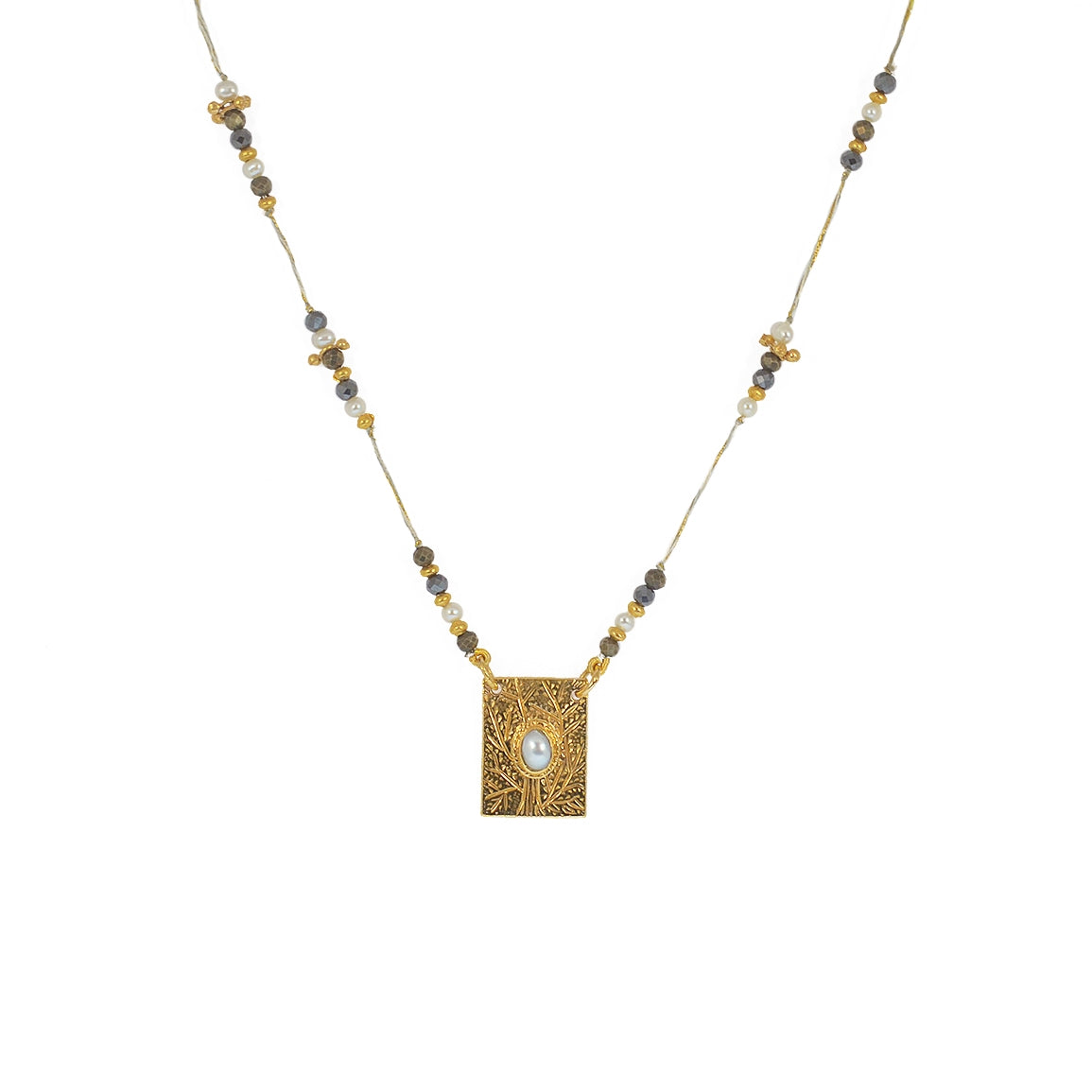 Collier cordon multi pierres plaque arbre de vie et pierre -