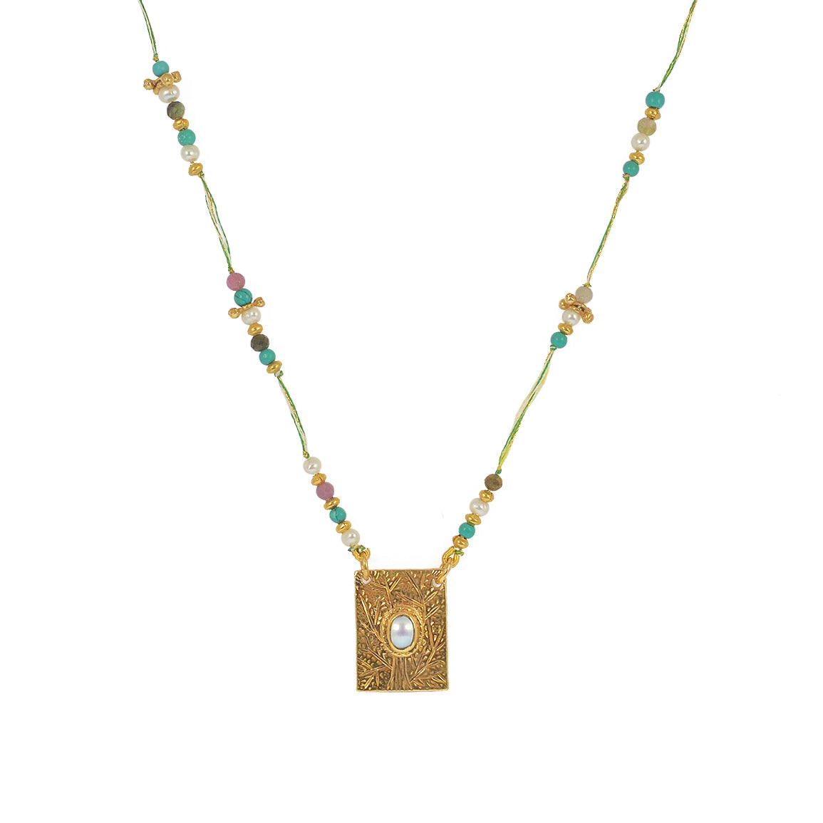 Collier cordon multi pierres plaque arbre de vie et pierre -