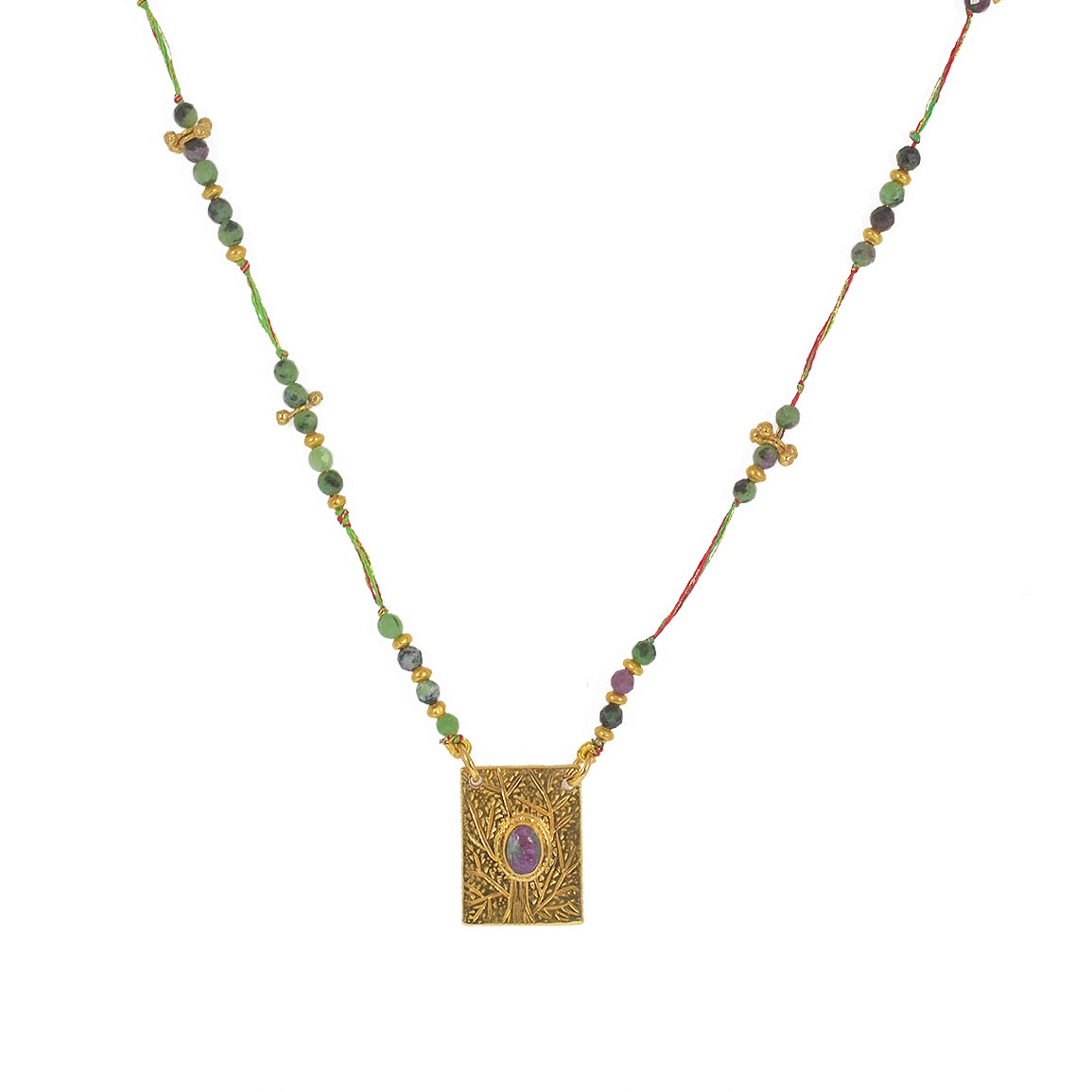Collier cordon multi pierres plaque arbre de vie et pierre -