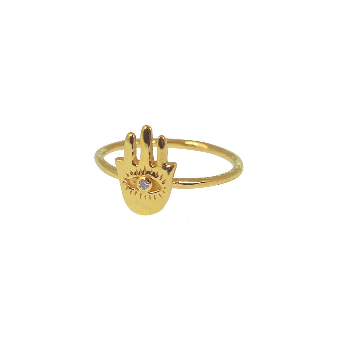 Bague dorée main de fatma et zircon