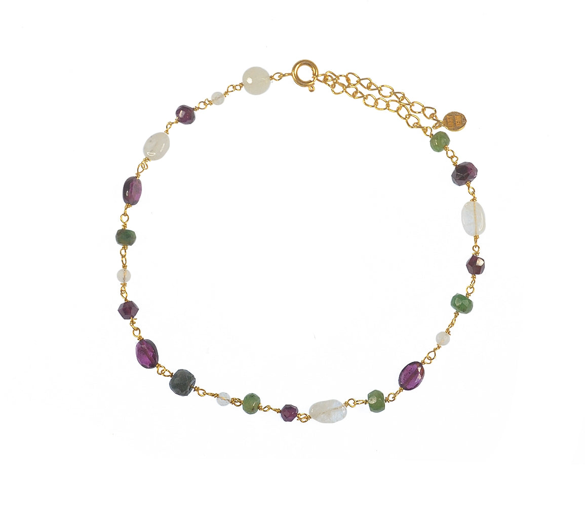 Bracelet de cheville doré et pierres - GRENAT - EMERAUDE -
