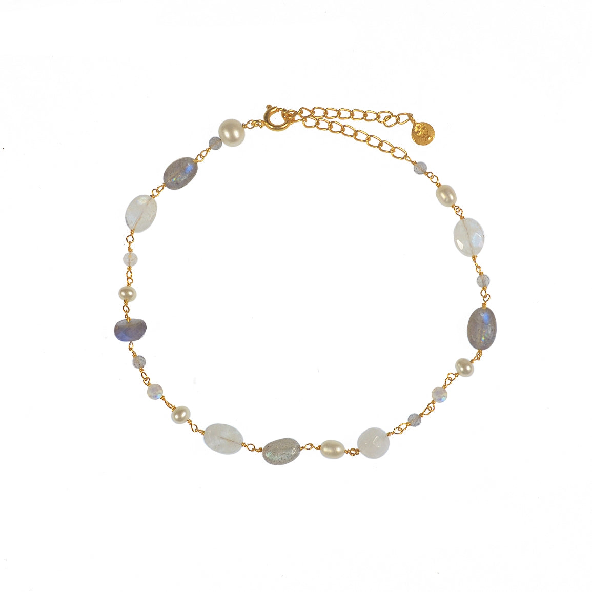 Bracelet de cheville doré et pierres - LABRADORITE - PERLE