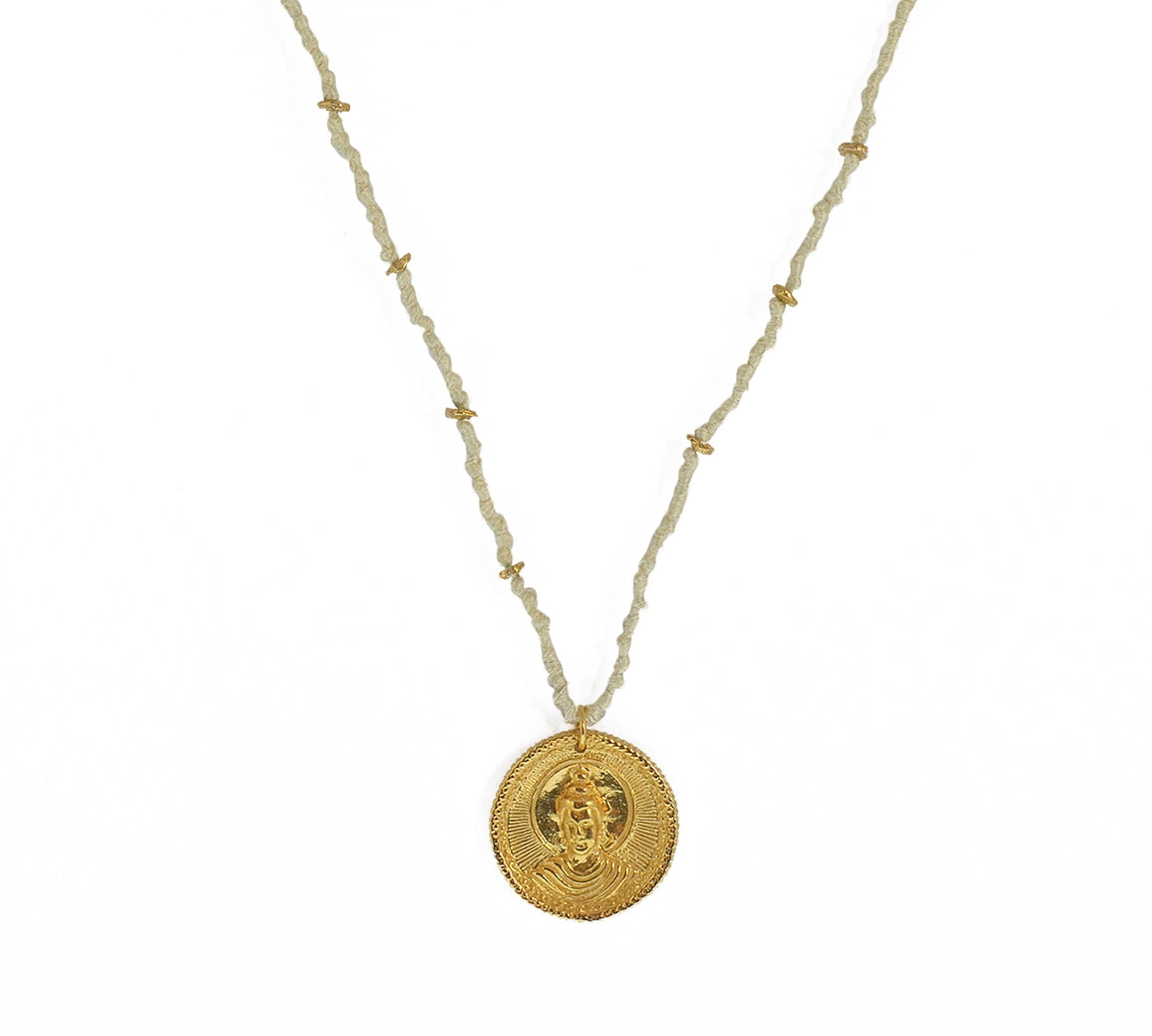 Collier cordon médaille bouddha dorée