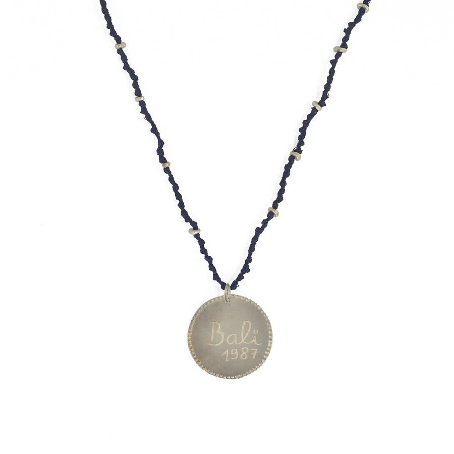 Collier cordon bleu marine médaille bouddha argent 925