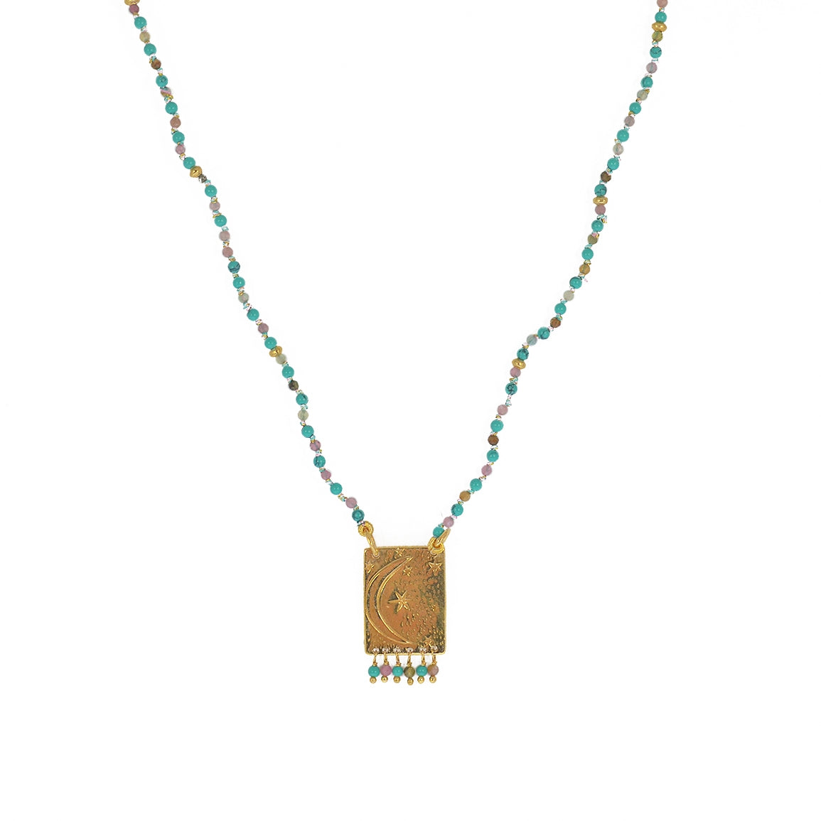 Collier cordon pierres plaque astres et pampilles -