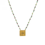 Collier cordon doré pierres et plaque soleil - GRENAT -