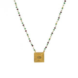 Collier cordon doré pierres et plaque soleil - GRENAT -
