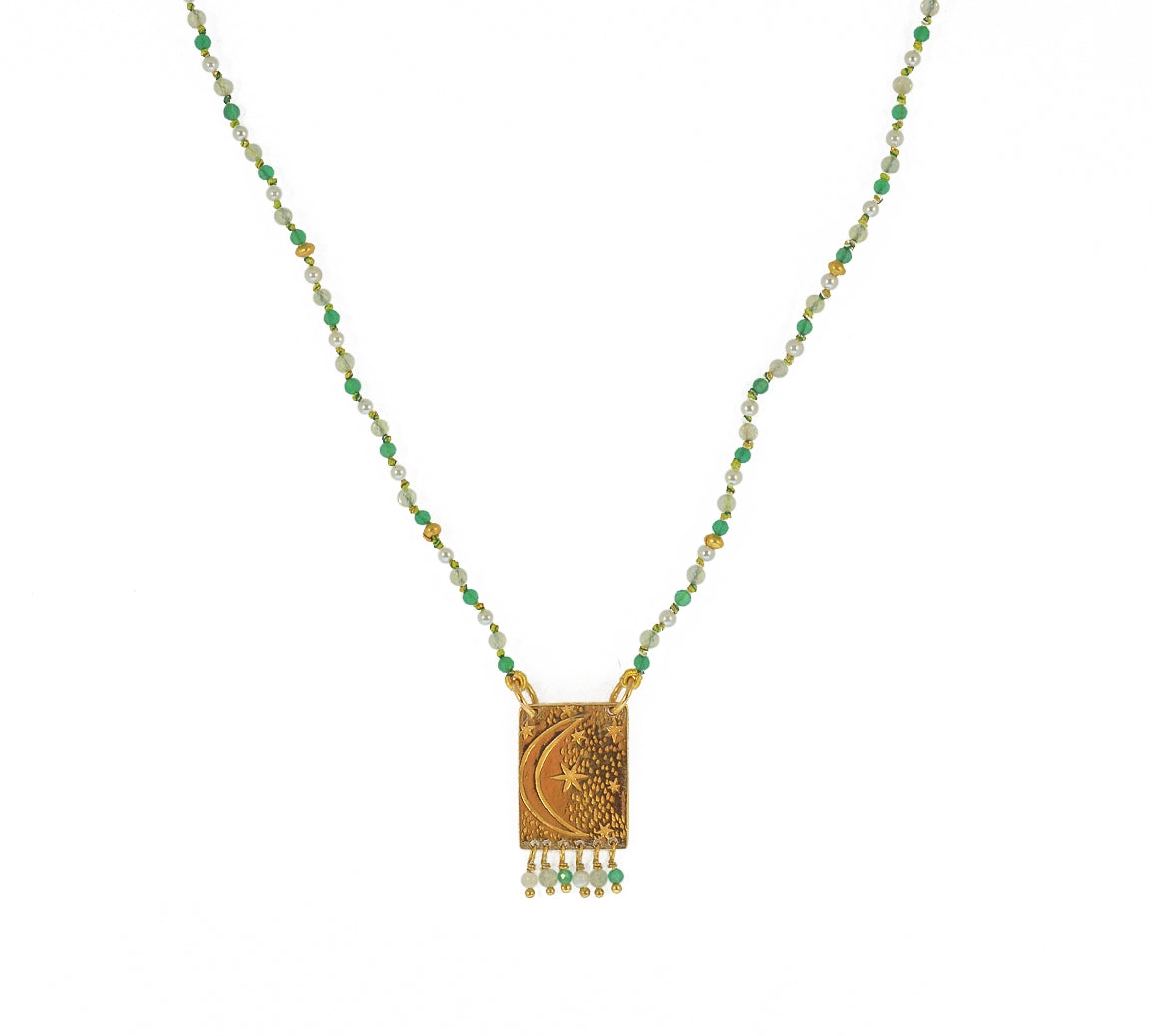 Collier cordon pierres plaque astres et pampilles - ONYX