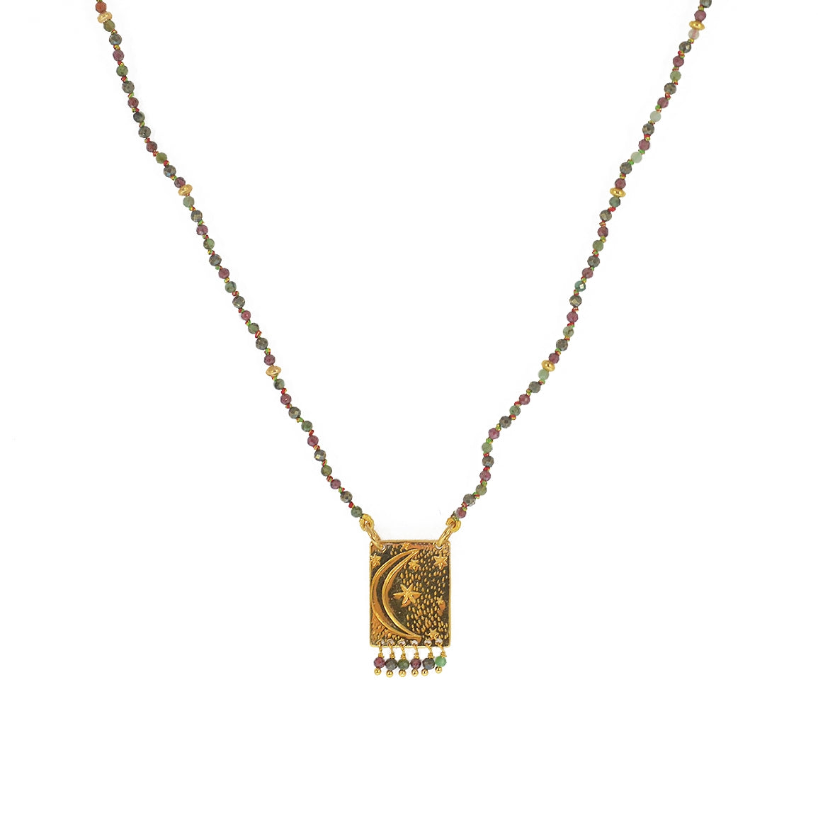Collier cordon pierres plaque astres et pampilles - GRENAT -