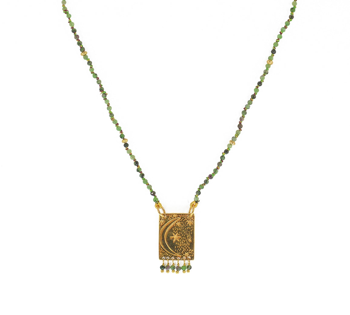 Collier cordon pierres plaque astres et pampilles - RUBIS