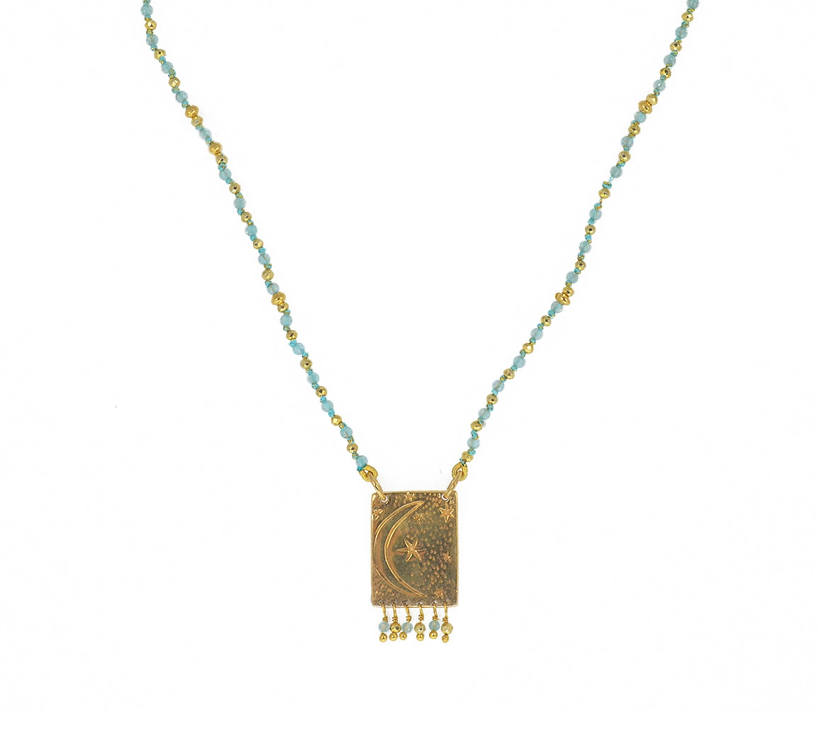 Collier cordon pierres plaque astres et pampilles - APATITE