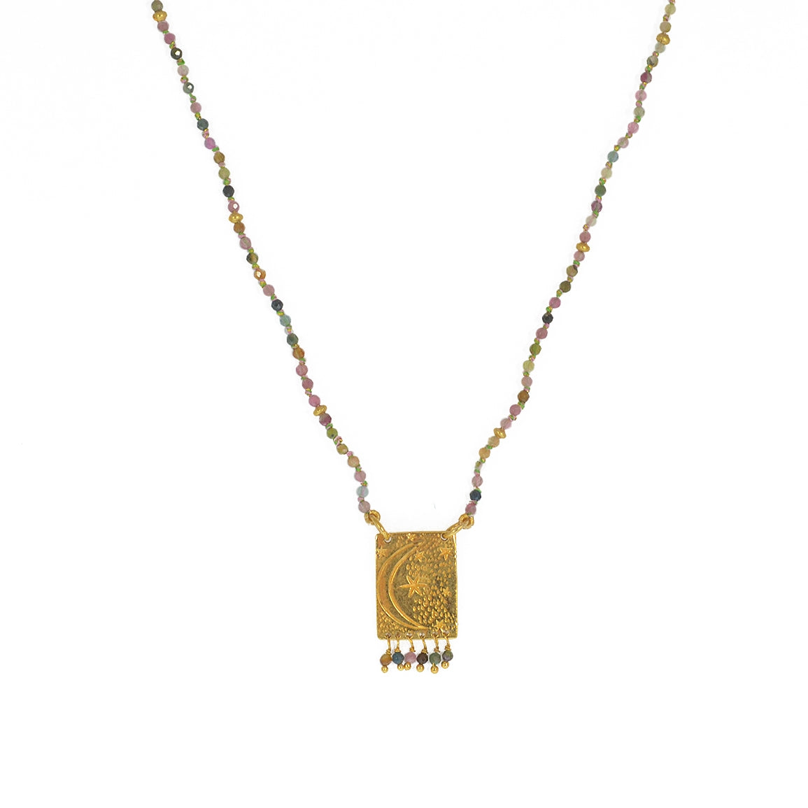 Collier cordon pierres plaque astres et pampilles -