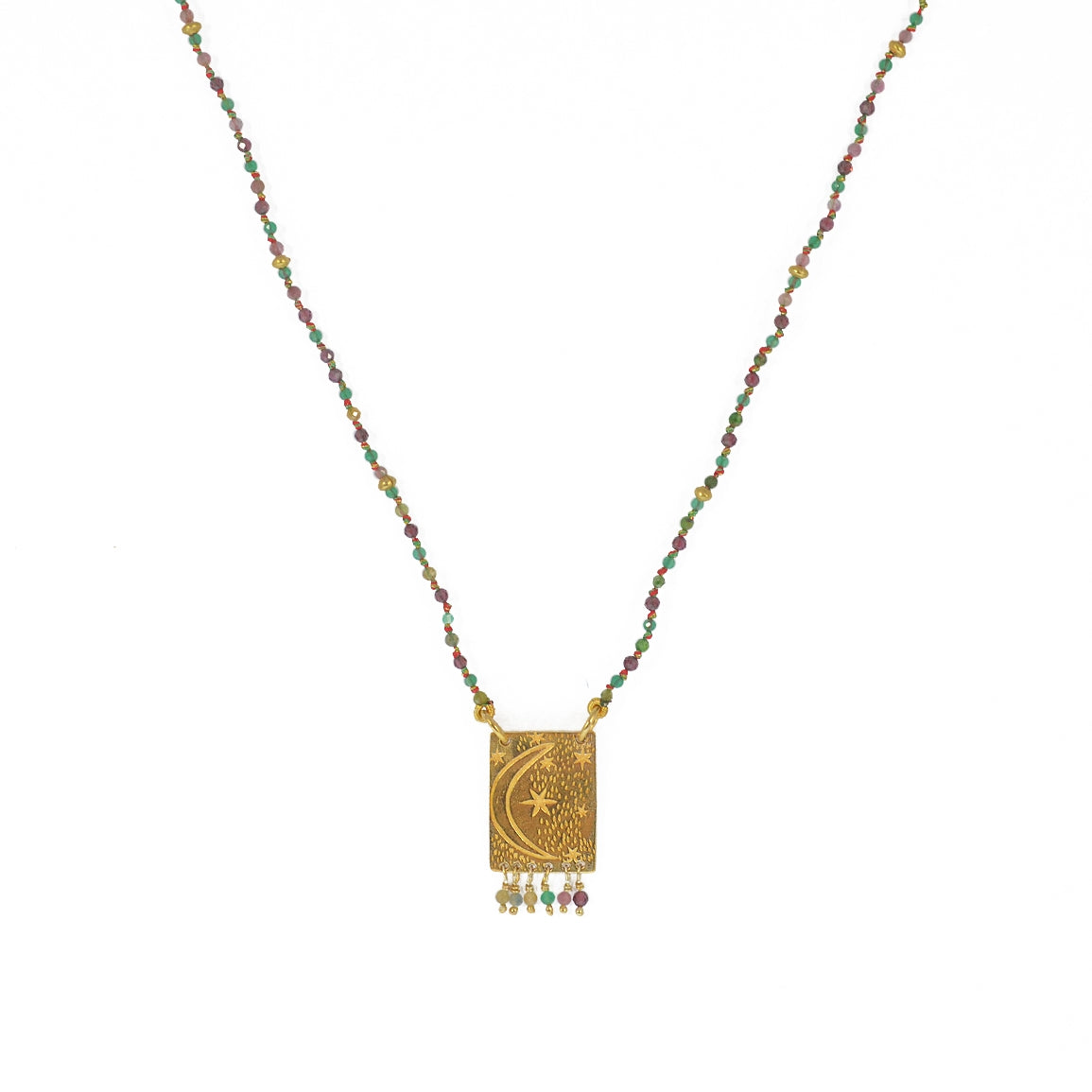Collier cordon pierres plaque astres et pampilles - GRENAT -