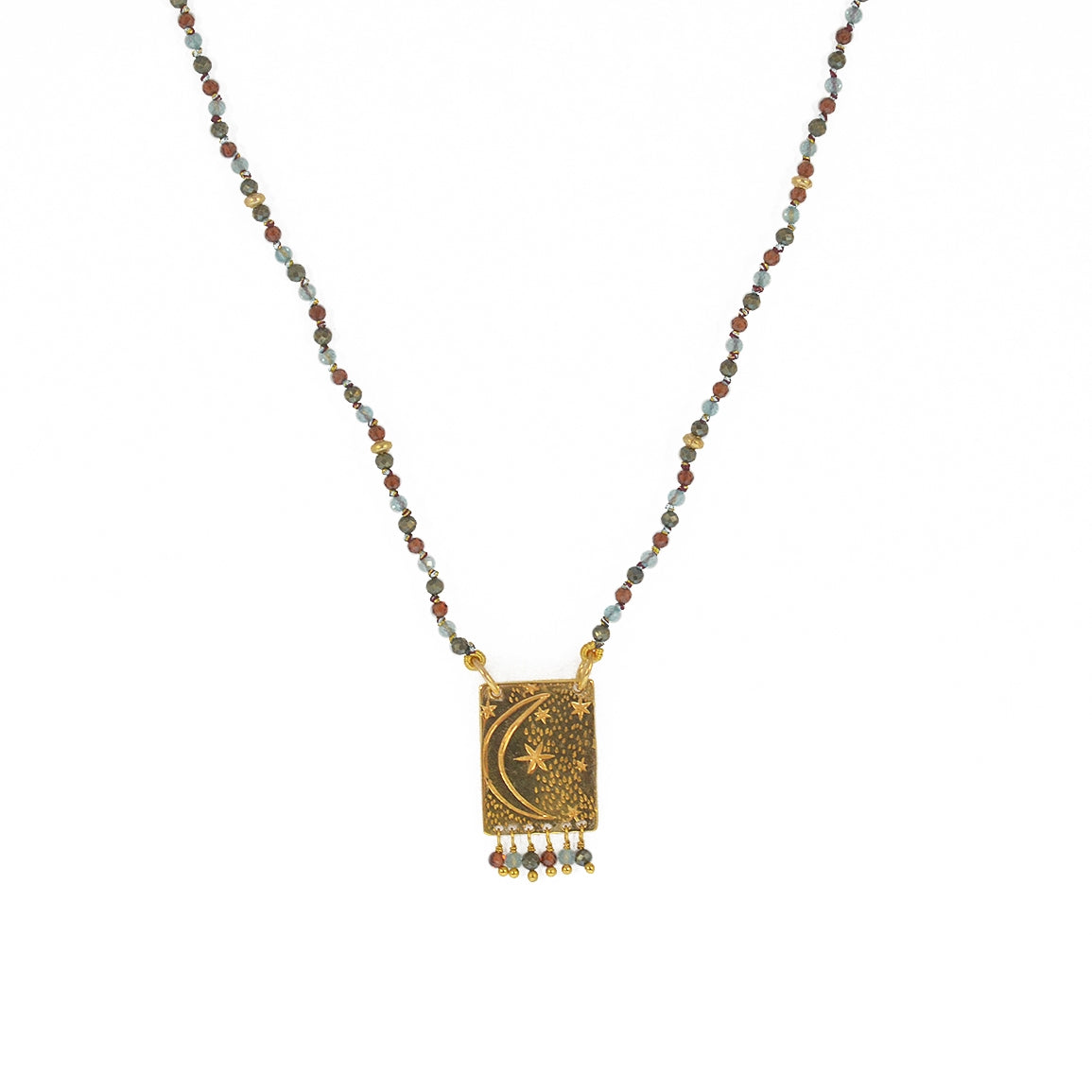 Collier cordon pierres plaque astres et pampilles - PYRITE -