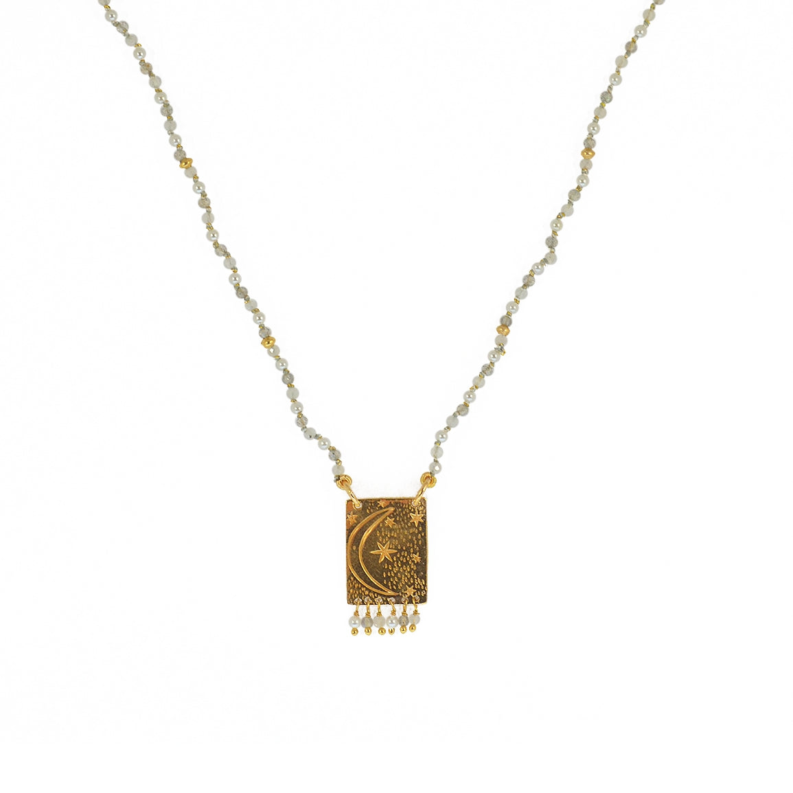 Collier cordon pierres plaque astres et pampilles -
