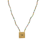 Collier cordon doré pierres et plaque soleil - TURQUOISE -
