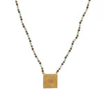 Collier cordon doré pierres et plaque soleil