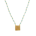 Collier cordon doré pierres et plaque soleil - TURQUOISE -