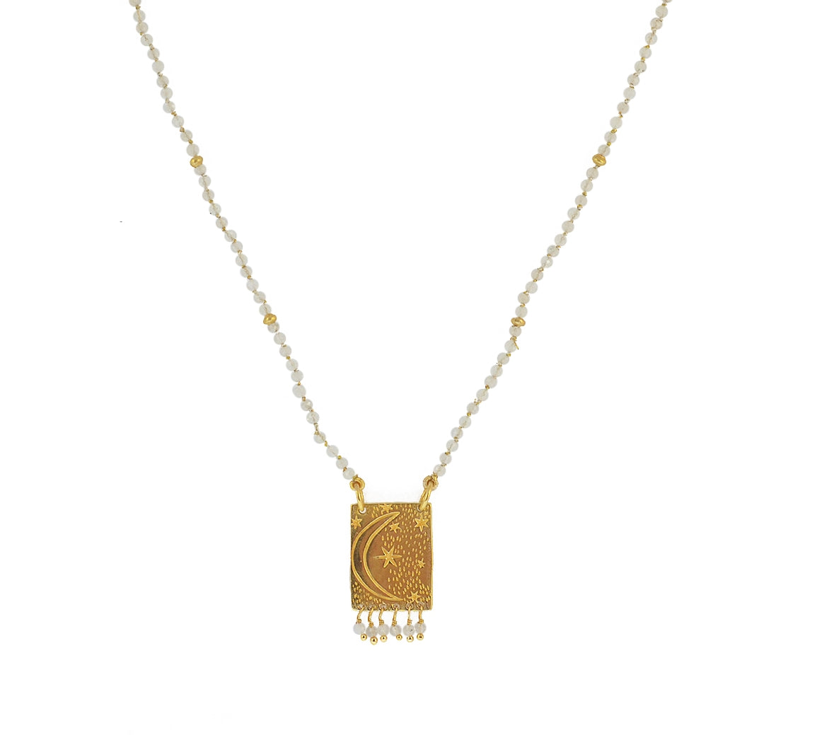 Collier cordon pierres plaque astres et pampilles - QUARTZ