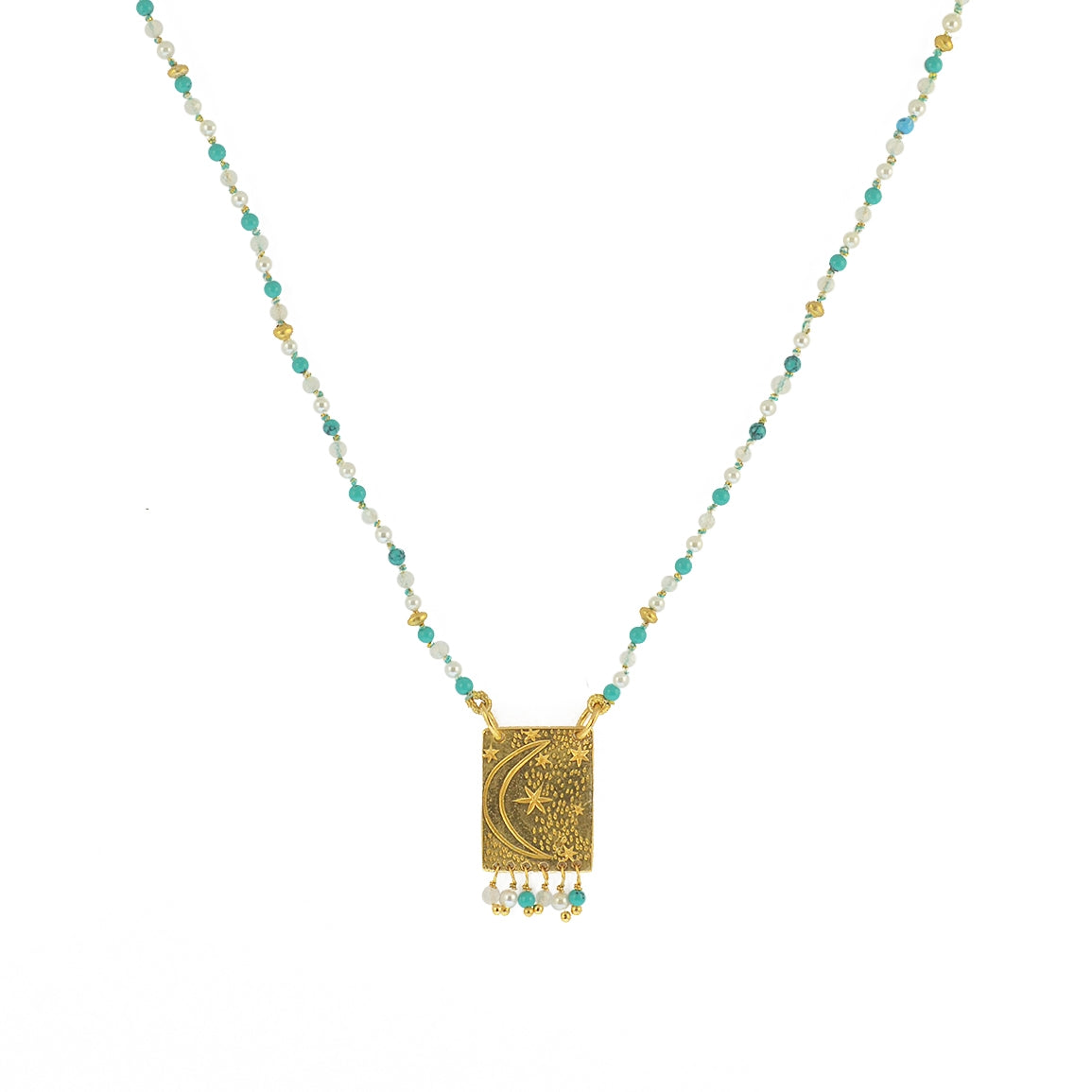 Collier cordon pierres plaque astres et pampilles -